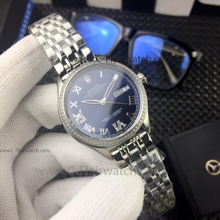 Copy Rolex Datejust Ladies Watch Stainless steel Black Face